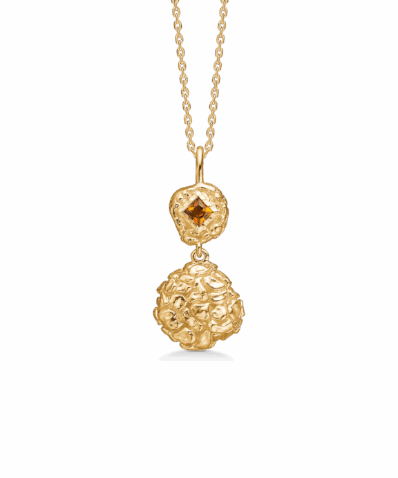 STUDIO Z UNTAMED HALSKÆDE FORGYLDT SØLV MED ORANGE STEN - 7227886