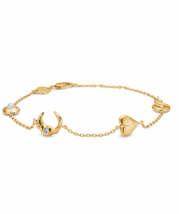 STUDIO Z CASCAD ARMBÅND FORGYLDT SØLV MED PERLE OG BLÅ STEN - 7257875