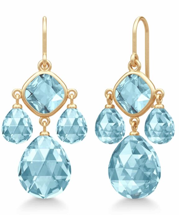 JULIE SANDLAU OLIVIA CHANDELIER ØRERINGE FORGYLDT SØLV MED ISBLÅ KRYSTAL - HKS777GDIBCR