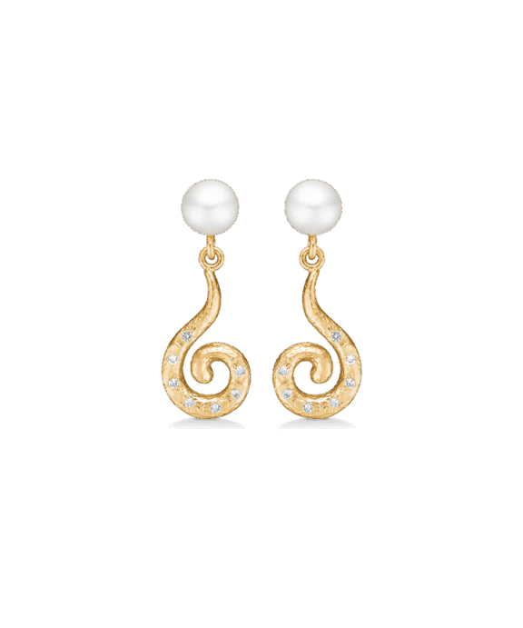 STUDIO Z CURIOSITY ØRERINGE FORGYLDT SØLV MED PERLE OG HVIDE STEN – 7217870