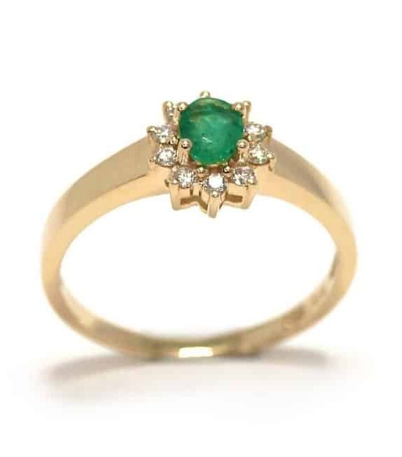 CHRISTOFFERSEN JEWELLERY ROSET RING 14 KARAT MED SMARAGD OG BRILLANTER - 5070256G-SM
