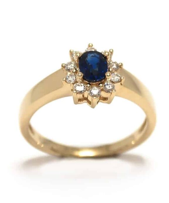 CHRISTOFFERSEN JEWELLERY ROSET RING 14 KARAT MED SAFIR OG BRILLANTER - 5070256G-SA