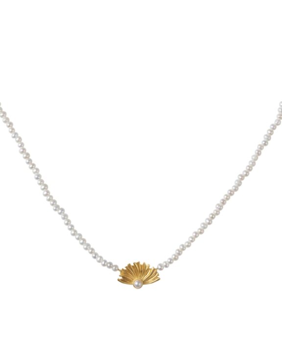 BYBIEHL POPPY HALSKÆDE FORGYLDT SØLV MED PERLER - 3-4101WP-GP