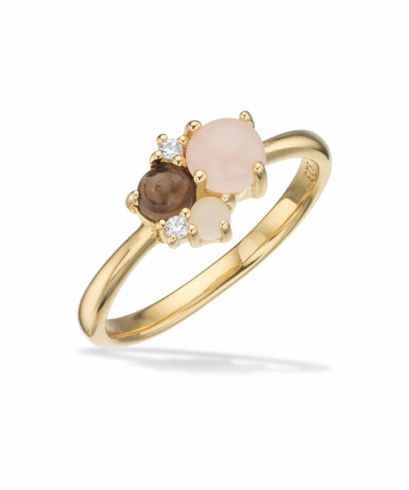 SCROUPLES RING SØLV FORGYLDT MED ROSAQ/RØGKVARTS OG CUBIC ZIRKONIA - 729992