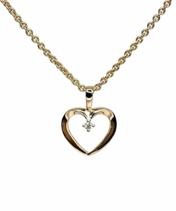 CHRISTOFFERSEN JEWELLERY HJERTE VEDHÆNG 14 KARAT GULD MED 0,02 CARAT BRILLANT – 4500061