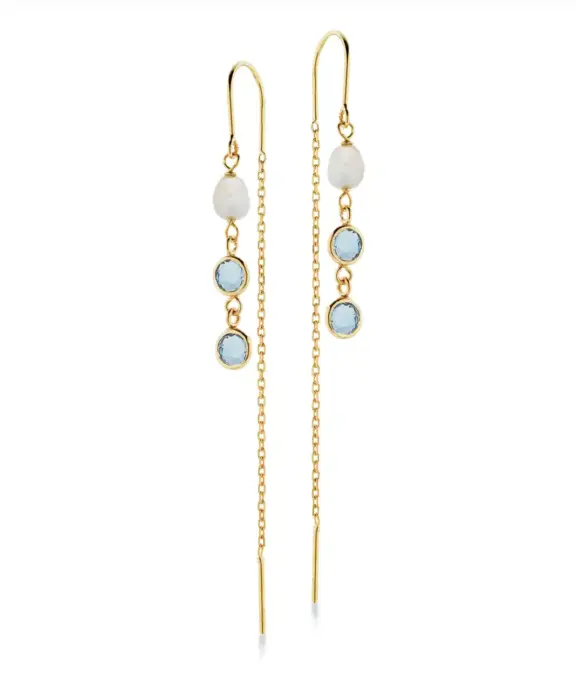 SCROUPLES ØRERINGE 9 KARAT GULD MED FERSKVANDSPERLE OG AQUA CUBIC ZIRKONIA - 123103