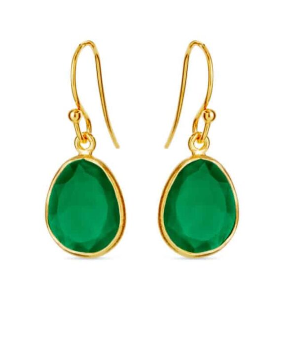 SUSANNE FRIIS BJØRNER SØLV FORGYLDT ØRERINGE MED GRØN AGAT - 5568-2-102