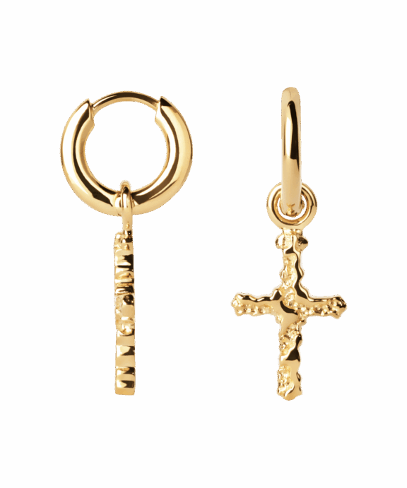 CAMILLE BRINCH CROSS CONTRAST ØRERINGE FORGYLDT SØLV - CCOE-FG