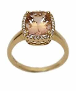 CHRISTOFFERSEN JEWELLERY ROSET RING 14 KARAT GULD MED MORGANIT OG 0,115 CARAT BRILLANTER - 5070957-53