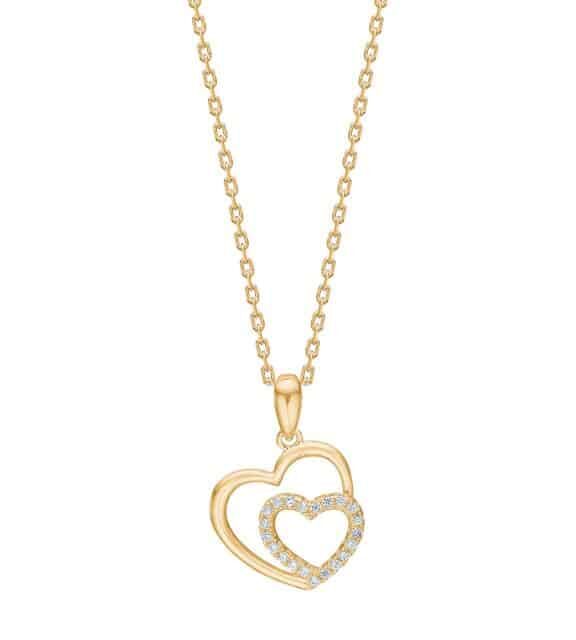 SIERSBØL HALSKÆDE FORGYLDT SØLV MED TO HJERTER - 20630045900