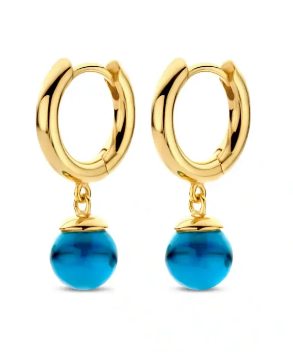 SPIRIT ICONS ‘FIGARO’ HOOP FORGYLDT SØLV MED BLÅ STEN - 42192