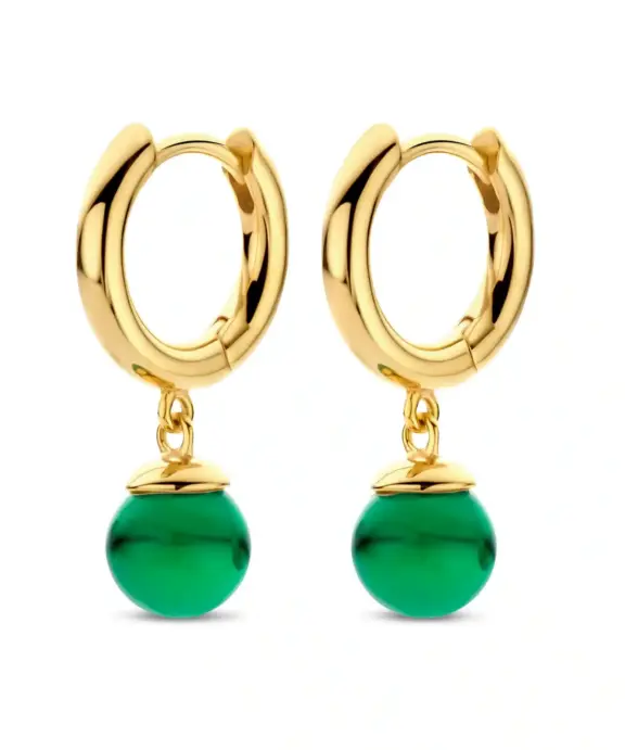 SPIRIT ICONS ‘FIGARO’ HOOP FORGYLDT SØLV MED GRØN STEN - 42182