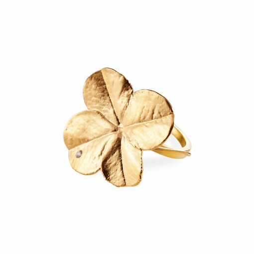 FLORA DANICA FIRKLØVER STATEMENT RING FORGYLDT SØLV - FLC-STRI-G