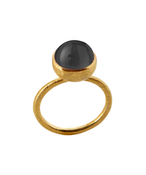 SUSANNE FRIIS BJØRNER FORGYLDT SØLV RING 10MM SORT AGAT STR 54 - 1678-2-101