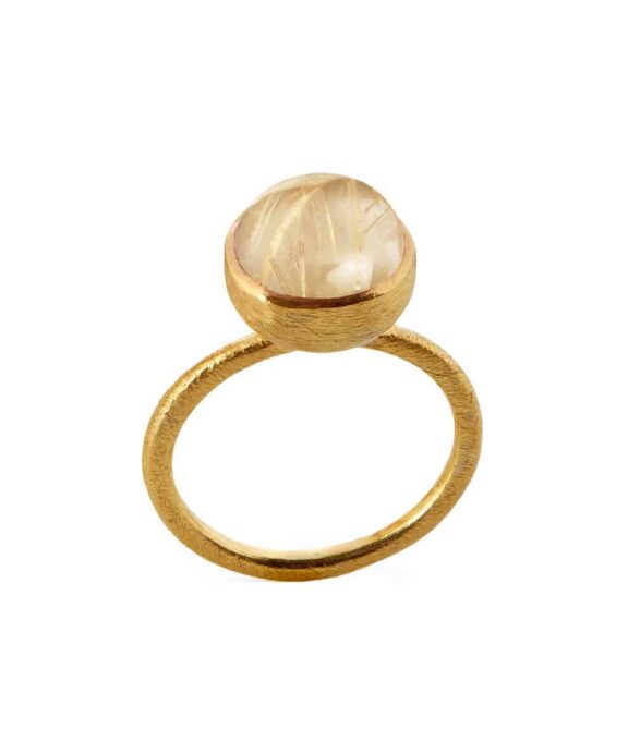 SUSANNE FRIIS BJØRNER RING SØLV FORGYLDT MED RUTILKVARTS - STR. 54 - 1678-2-109