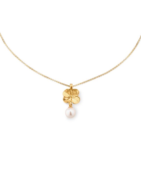 FLORA DANICA HALSKÆDE MED FIRKLØVER OG PERLE - FLC-NEPEARL-G