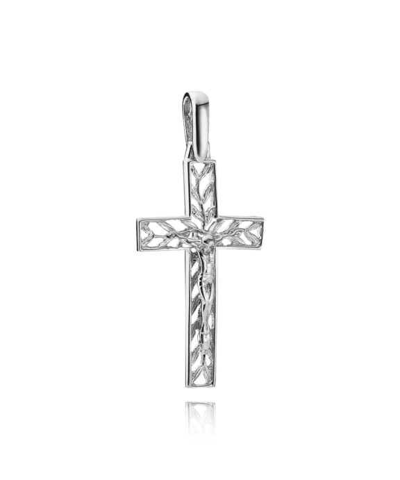 BNH SØLV KORS MED UDSKÆRING SOM BLAD MØNSTER 17,5X27 MM - SK048