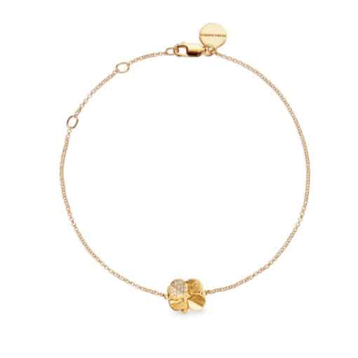 FLORA DANICA FIRKLØVER ARMBÅND PAVÉ FORGYLDT SØLV - FLC-BR-G-PAVE