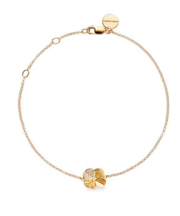 FLORA DANICA FIRKLØVER ARMBÅND PAVÉ FORGYLDT SØLV - FLC-BR-G-PAVE