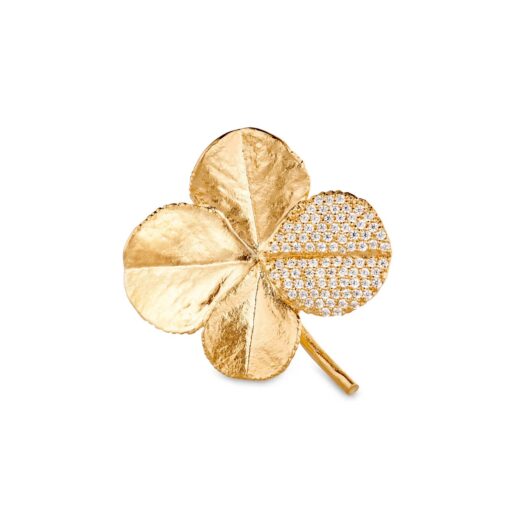 FLORA DANICA FIRKLØVER BROCHE PAVÉ FORGYLDT SØLV - FLC-BRO-G-PAVE
