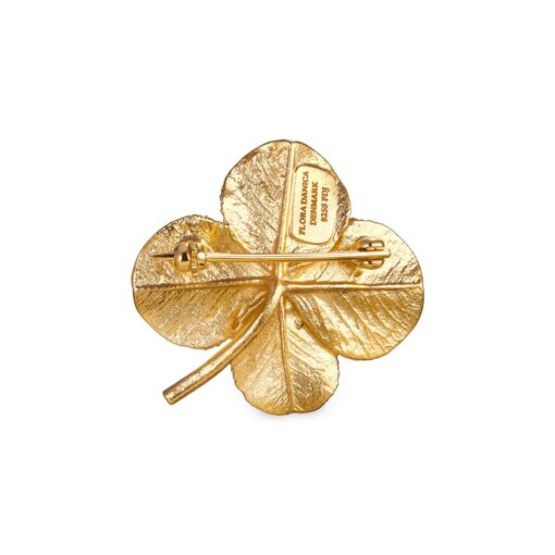 FLORA DANICA FIRKLØVER BROCHE PAVÉ FORGYLDT SØLV - FLC-BRO-G-PAVE - Image 4