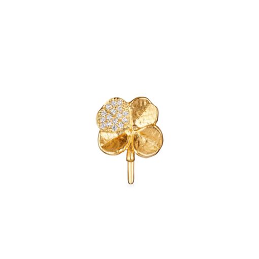 FLORA DANICA FIRKLØVER EARCUFF PAVÉ FORGYLDT SØLV - FLC-EACU-G-PAVE