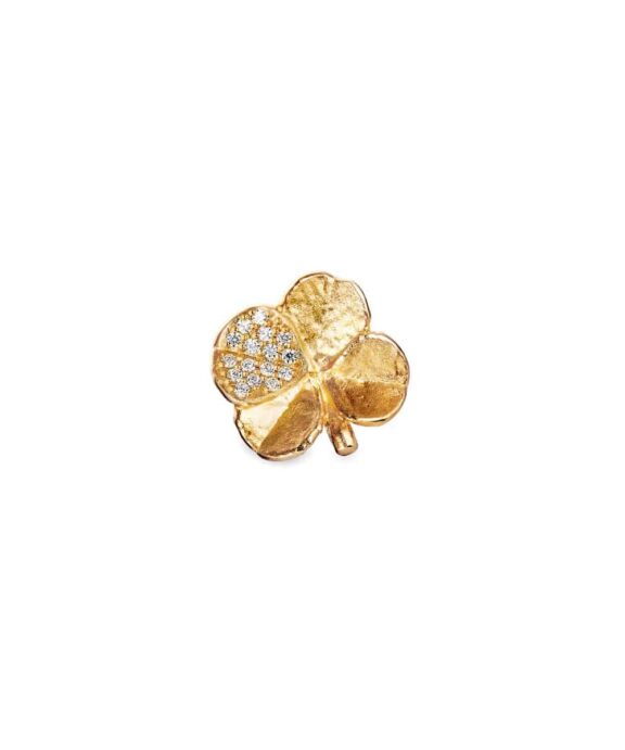 FLORA DANICA FIRKLØVER PIN BROCHE PAVÉ FORGYLDT SØLV - FLC-PI-G-PAVE