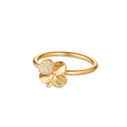FLORA DANICA FIRKLØVER RING PAVÉ FORGYLDT SØLV - FLC-RI-G-PAVE