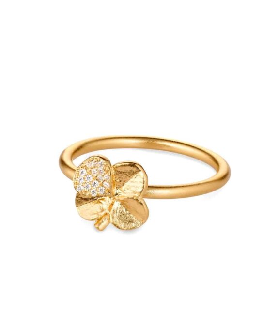 FLORA DANICA FIRKLØVER RING PAVÉ FORGYLDT SØLV - FLC-RI-G-PAVE