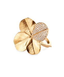 FLORA DANICA STAREMENT RING FIRKLØVER PAVÉ FORGYLDT SØLV - FLC-STRI-G-PAVE