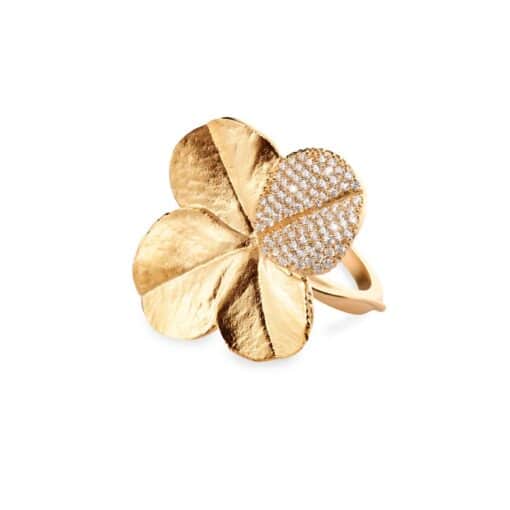 FLORA DANICA STAREMENT RING FIRKLØVER PAVÉ FORGYLDT SØLV - FLC-STRI-G-PAVE
