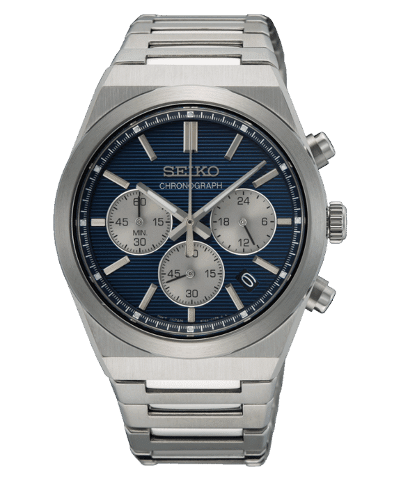 SEIKO CHRONOGRAF BLÅ SKIVE STÅL LÆMKE - SSB453P1