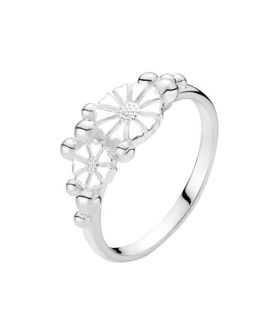 LUND COPENHAGEN MARGUERIT RING I SØLV MED HVID EMALJE - 9075068-H