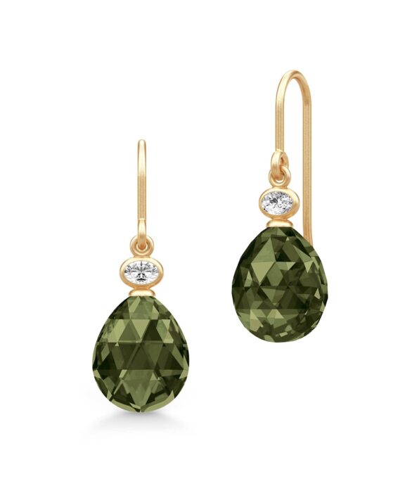 JULIE SANDLAU OFELIA ØREHÆNGER I FORGYLDT SØLV MED OLIVEN FARVET KRYSTAL - HKS780GDOLCRCZ