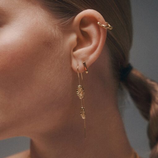 CAMILLE BRINCH LONG LIQUID FLOW EARLINES ØRERINGE FORGYLDT SØLV - LLFE-FG - Billede 3