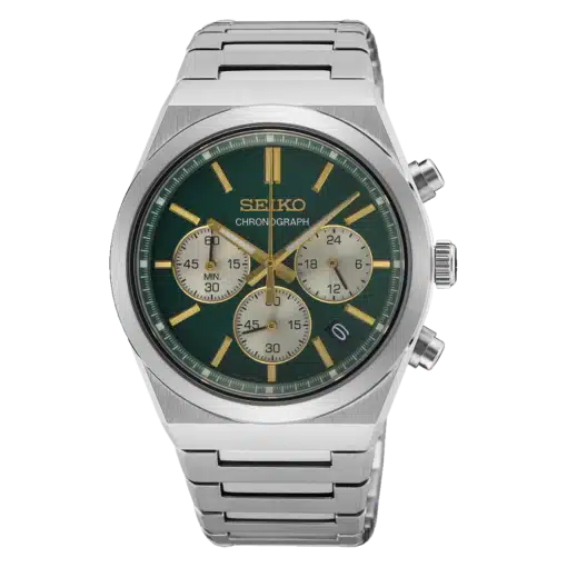 SEIKO UR HR CHRONOGRAF GØRN SKIVE MED LÆNKE - SSB461P1