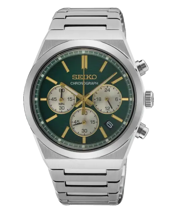 SEIKO UR HR CHRONOGRAF GØRN SKIVE MED LÆNKE - SSB461P1
