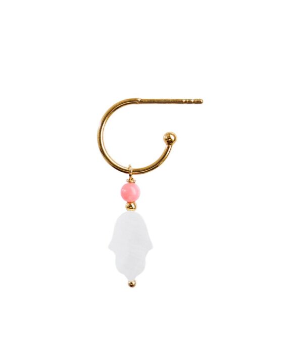 STINE A SWEET HAMSA ØRERING FORGYLDT SØLV MED CORAL OG PERLEMOR-VEDHÆNG - 1393-02-S