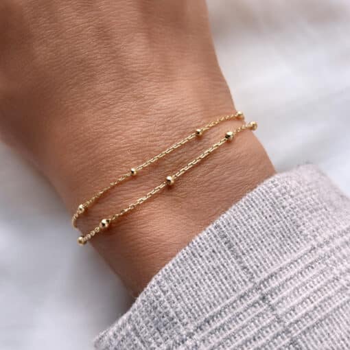 SCROUPLES ARMBÅND DOBBELT RÆKKET I FORGYLDT SØLV MED KUGLER 17+2 CM - 39972A,M - Billede 2
