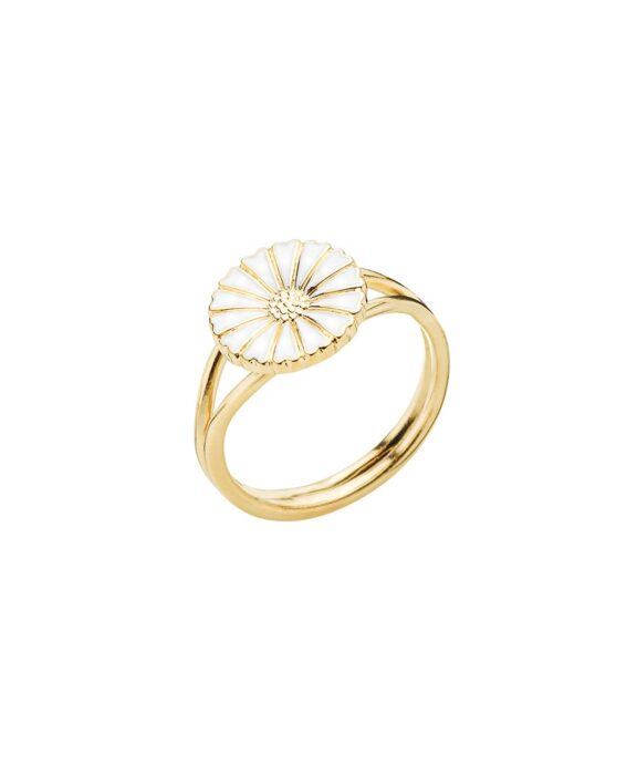 LUND COPENHAGEN MARGUERIT RING FORGYLDT SØLV MED HVID EMALJE - 907011-M