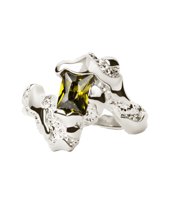 CAMILLE BRINCH BIG CONTRAST RING I SØLV MED GRØN STEN - BCOR