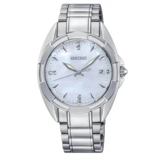 SEIKO UR DAME STÅL MED DIAMANTER OG PERLEMORSSKIVE - SKK885P1