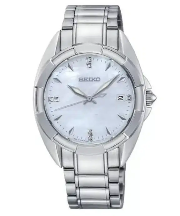 SEIKO UR DAME STÅL MED DIAMANTER OG PERLEMORSSKIVE - SKK885P1