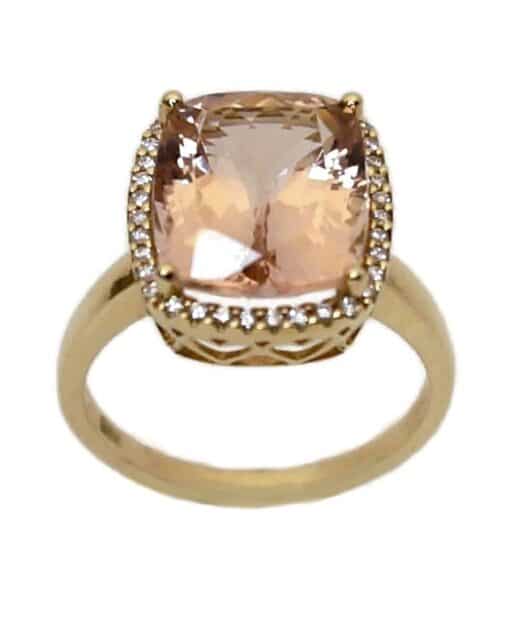 CHRISTOFFERSEN JEWELLERY ROSET RING 14 KARAT GULD MED MORGANIT OG 0,136 CARAT BRILLANTER - 5070956-53
