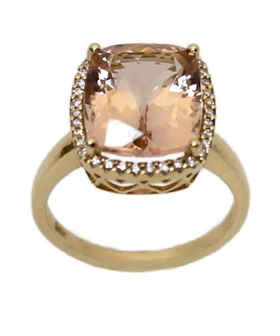 CHRISTOFFERSEN JEWELLERY ROSET RING 14 KARAT GULD MED MORGANIT OG 0,136 CARAT BRILLANTER - 5070956-53