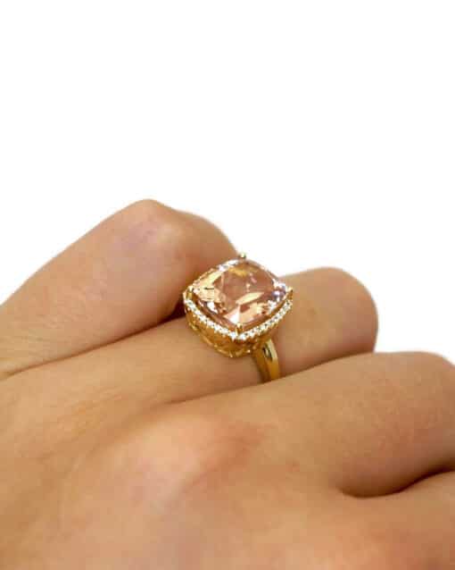 CHRISTOFFERSEN JEWELLERY ROSET RING 14 KARAT GULD MED MORGANIT OG 0,136 CARAT BRILLANTER - 5070956-53 - Billede 5
