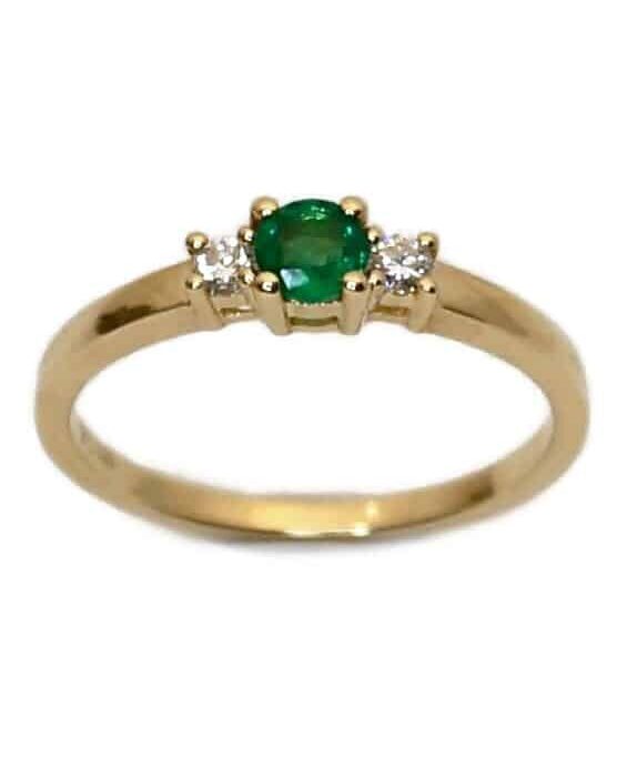 CHRISTOFFERSEN JEWELLERY RING 14 KARAT GULD MED GRØN SMARAGD OG 0,11 CARAT BRILLANTER - 5000490-SM