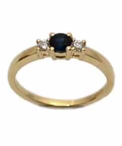 CHRISTOFFERSEN JEWELLERY RING 14 KARAT GULD MED BLÅ SAFIR OG 0,11 CARAT BRILLANTER – 5000490-SA