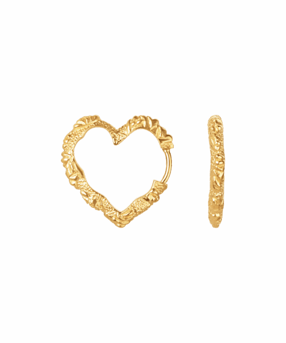 CAMILLE BRINCH MEDIUM HEART CRUSH HOOPS FORGYLDT SØLV ØRERINGE - MHCRH-FG