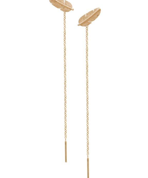 HEIRING ØRESTIK MED KÆDE FJER MINI I FORGYLDT SØLV - 51-5-82KÆ/FG